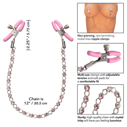 Nipple Play Crystal Chain Nipple Clamps - Pink - Thorn & Feather