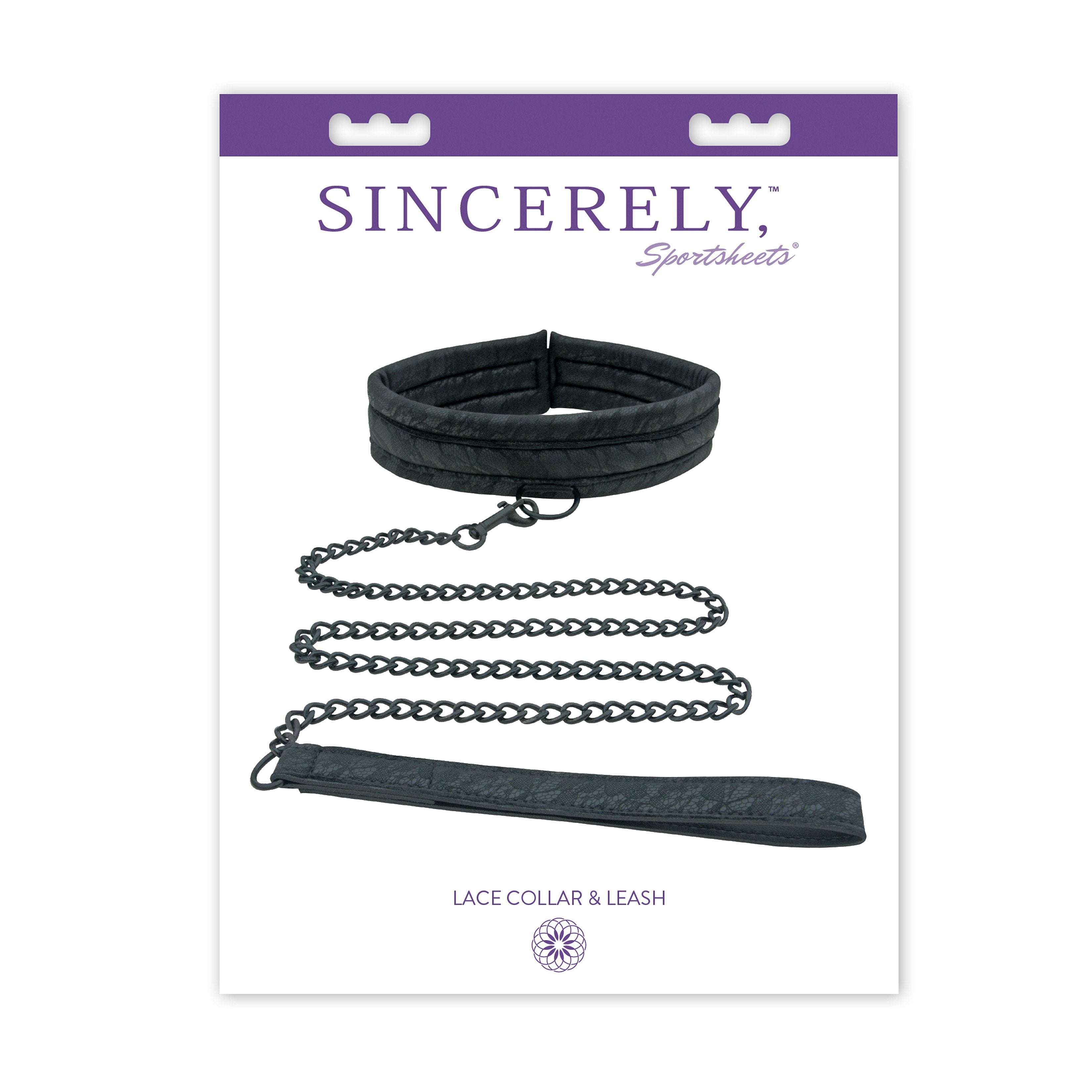 Sincerely by Sportsheets Lace Collar & Leash - Black - Thorn & Feather