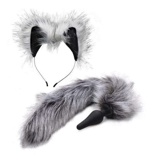 Grey Wolf Tail Anal Plug and Ears Set - Thorn & Feather