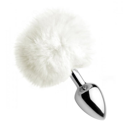 White Fluffy Bunny Tail Anal Plug - Thorn & Feather