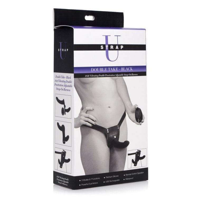 Double Take 10X Double Penetration Vibrating Strap-on Harness - Black - Thorn & Feather