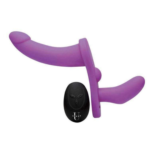 Double Take 10X Double Penetration Vibrating Strap-on Harness - Purple - Thorn & Feather Sex Toy Canada