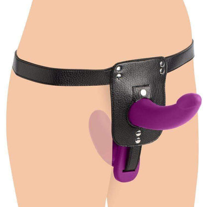 Double Take 10X Double Penetration Vibrating Strap-on Harness - Purple - Thorn & Feather