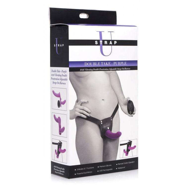 Double Take 10X Double Penetration Vibrating Strap-on Harness - Purple - Thorn & Feather