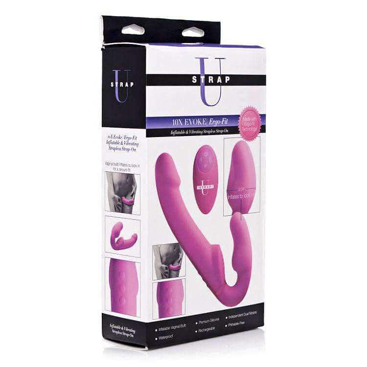 10x Evoke Ergo Fit Inflatable & Vibrating Silicone Strapless Strap-on - Thorn & Feather