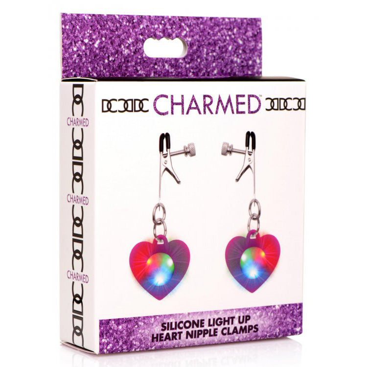 Charmed Silicone Light Up Heart Nipple Clamps - Thorn & Feather