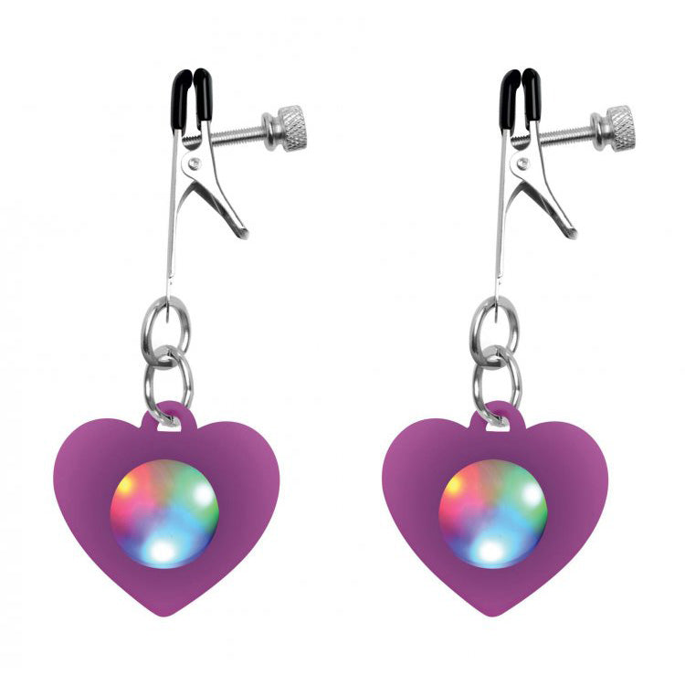 Charmed Silicone Light Up Heart Nipple Clamps - Thorn & Feather