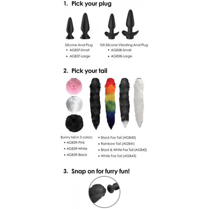 Snap-On Silicone Anal Plug & 3 Interchangeable Tails - Thorn & Feather