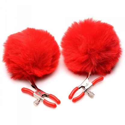 Charmed Pom Pom Nipple Clamps - Red - Thorn & Feather