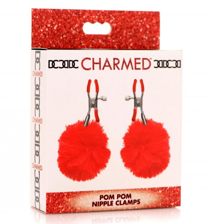 Charmed Pom Pom Nipple Clamps - Red - Thorn & Feather