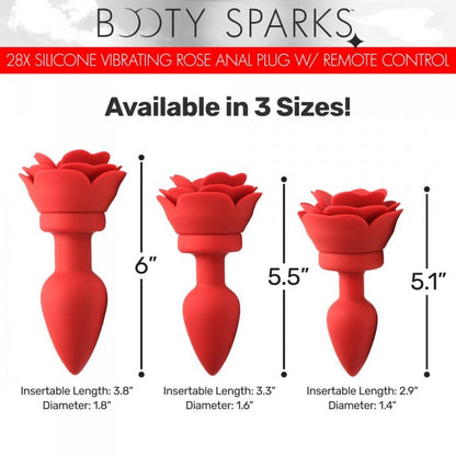 Booty Sparks 28X Silicone Vibrating Rose Anal Plug w/ Remote - Small - Thorn & Feather
