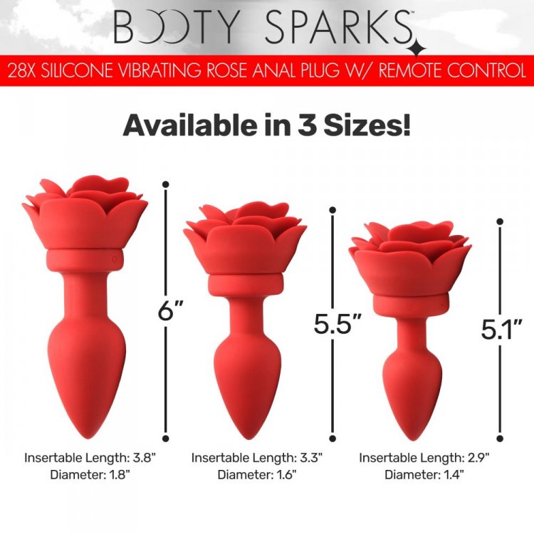 Booty Sparks 28X Silicone Vibrating Rose Anal Plug w/ Remote - Medium - Thorn & Feather