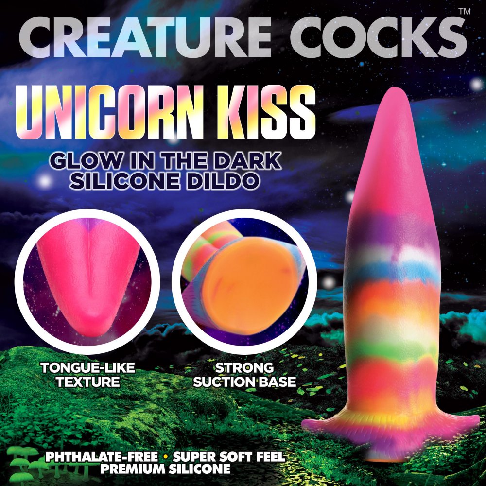 Unicorn Kiss Tongue Glow In The Dark Silicone Dildo - Thorn & Feather