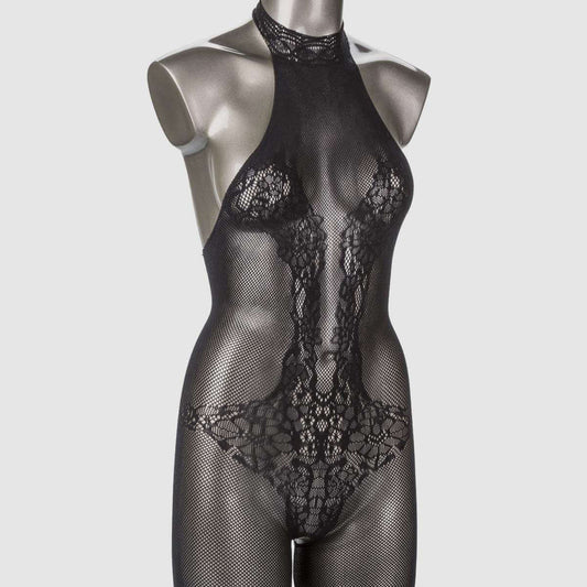 Scandal Halter Lace Bodystocking - Black, One Size - Thorn & Feather