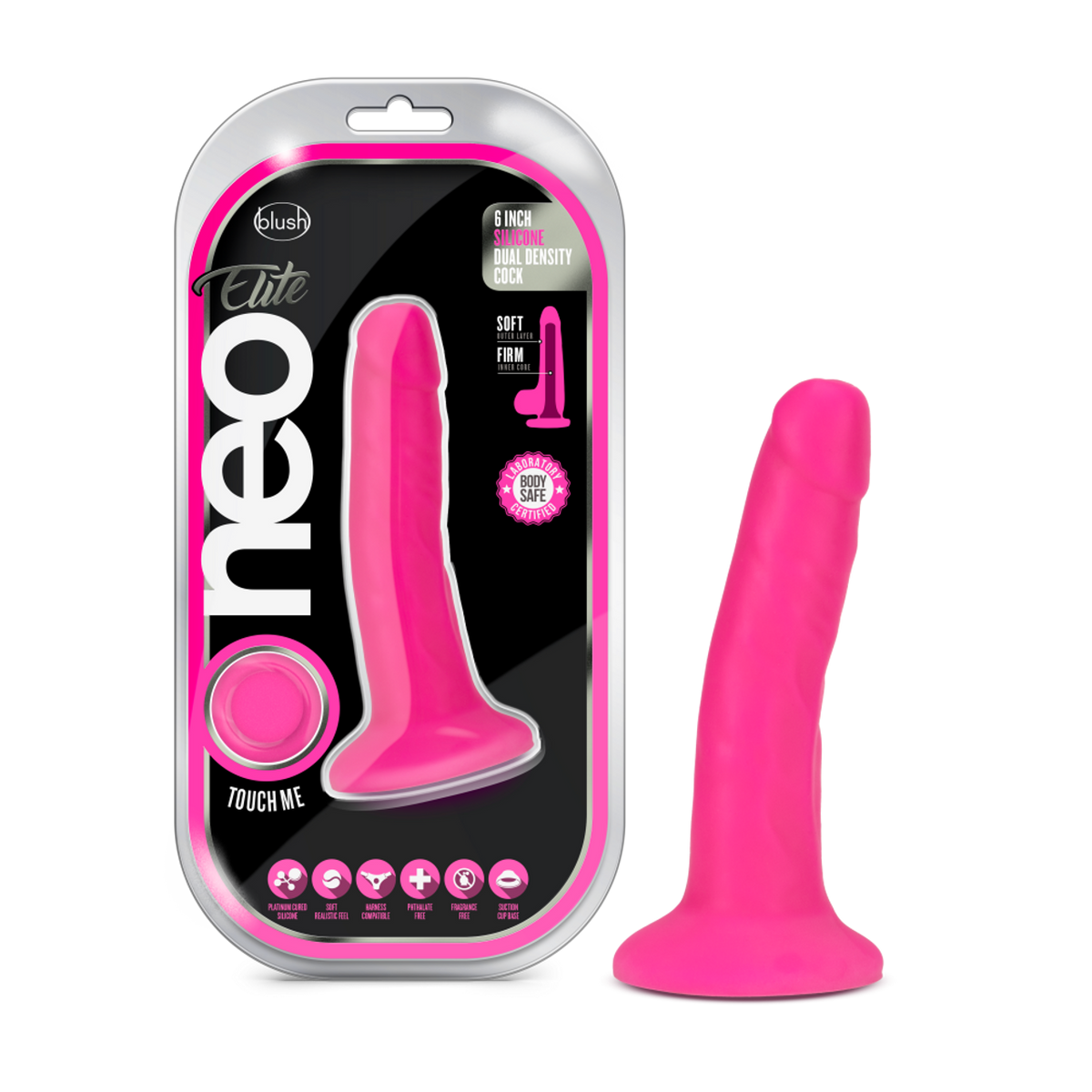 Neo Dual Density Cock - 6", Neon Pink - Thorn & Feather