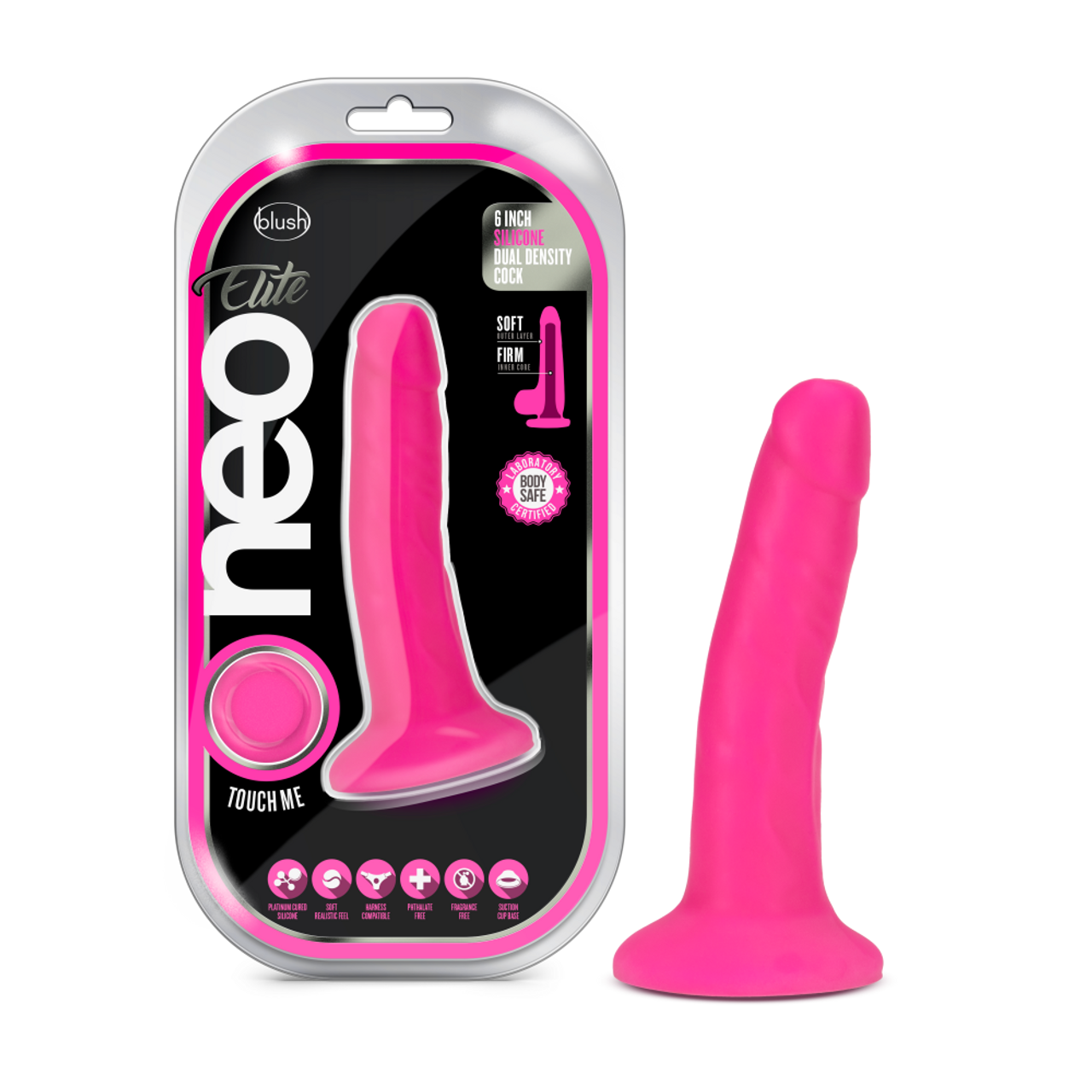 Neo Dual Density Cock - 6", Neon Pink - Thorn & Feather