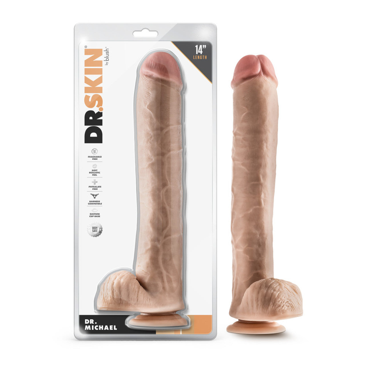 14 Inch Dildo with Balls - Beige - Thorn & Feather