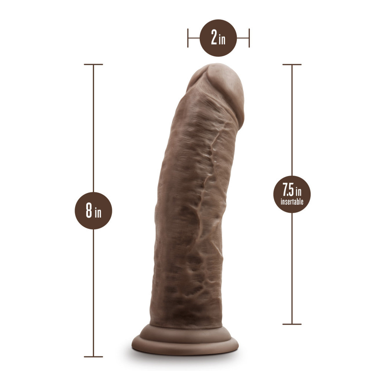 8 Inch Dildo with Suction Cup - Chocolate - Thorn & Feather