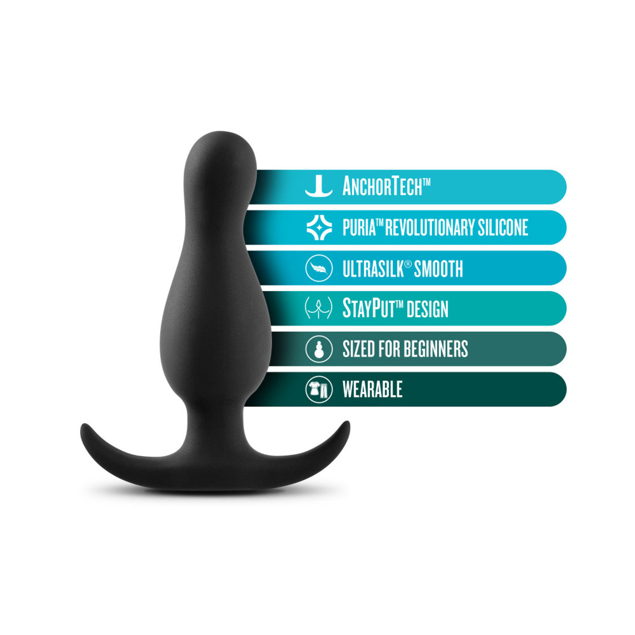 Anal Adventures Platinum Curve Silicone Butt Plug - Black - Thorn & Feather