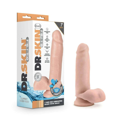 7 inch Self Lubricating Dildo with Balls - Vanilla - Thorn & Feather