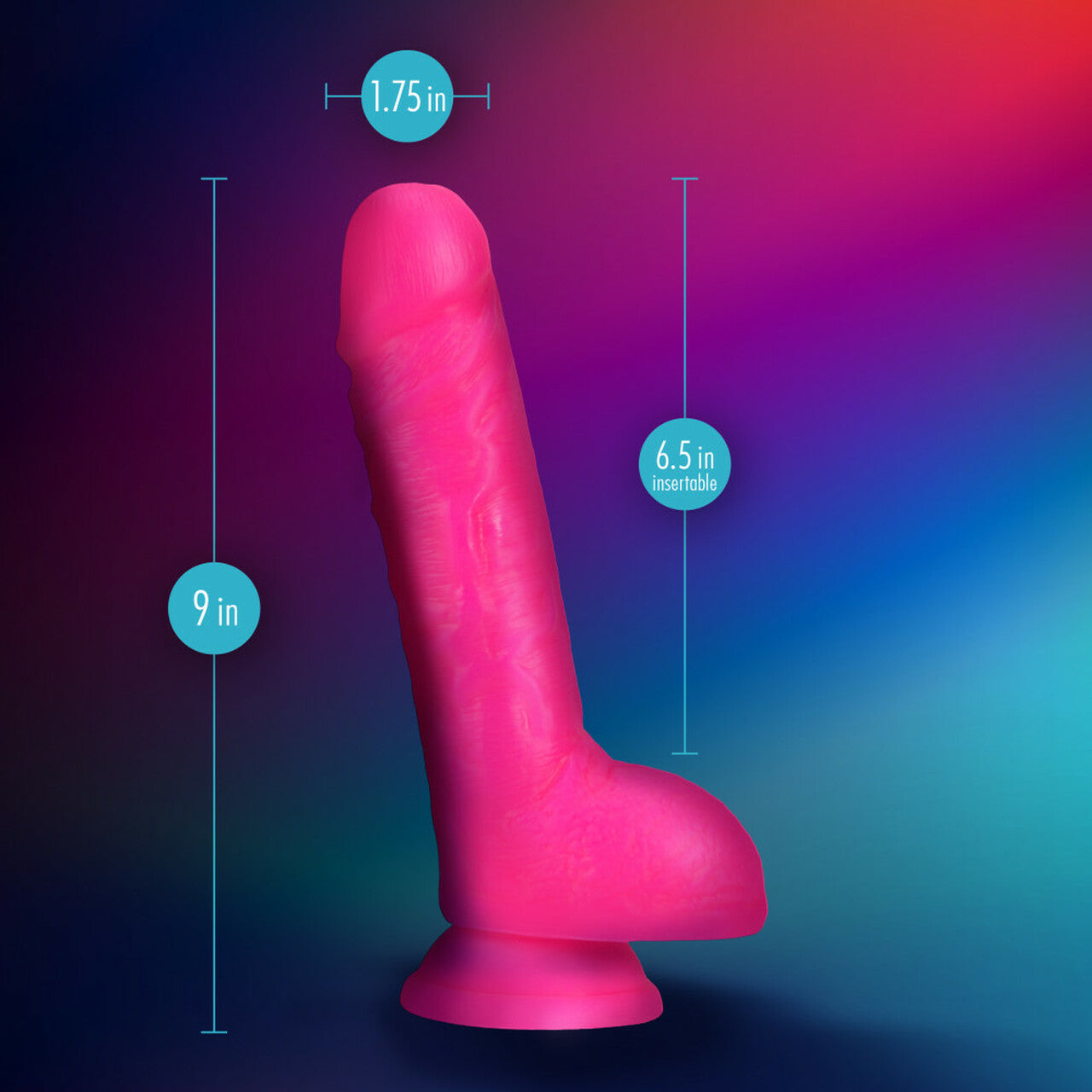 Neo Elite 9 Inch Silicone Dual Density Cock with Balls - Neon Pink - Thorn & Feather Sex Toy Canada