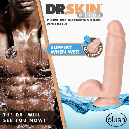 7 inch Self Lubricating Dildo with Balls - Vanilla - Thorn & Feather