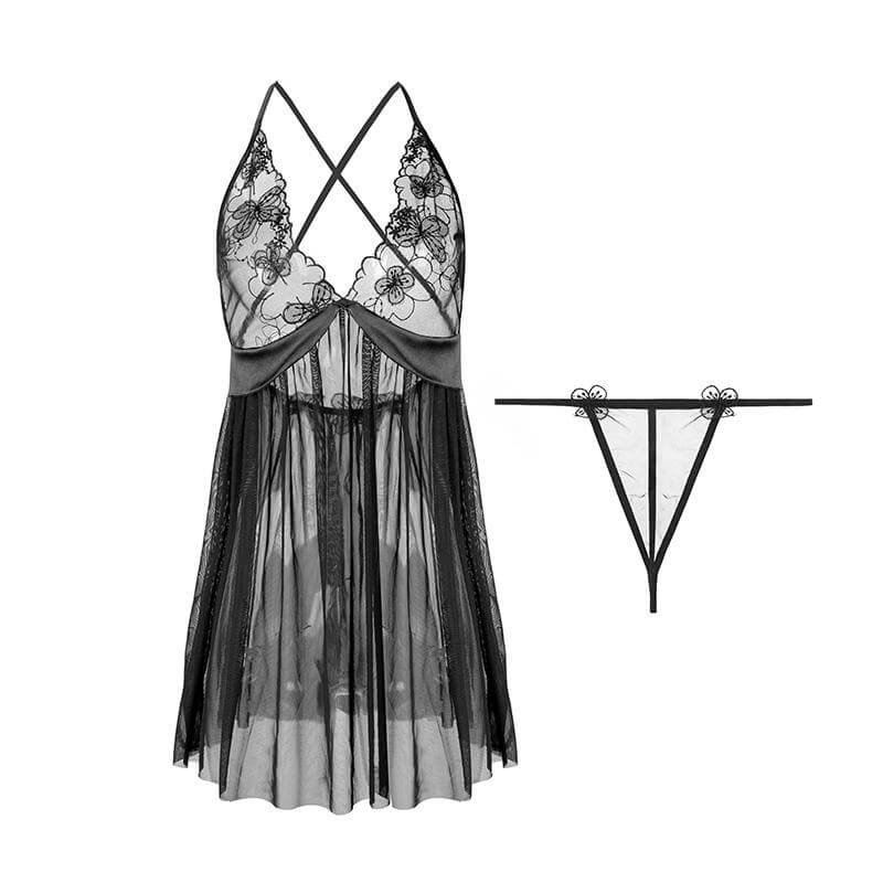 Late Night Deep V Lace Babydoll Set - Thorn & Feather