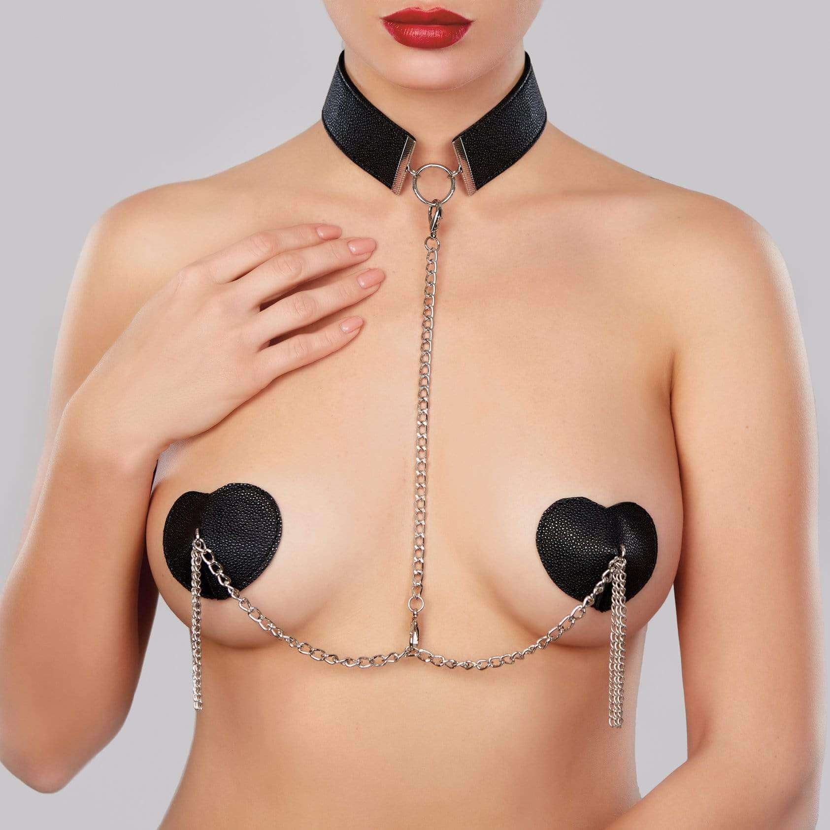 Le Burlesque Collar with Detachable Heart Pasties - Black - Thorn & Feather