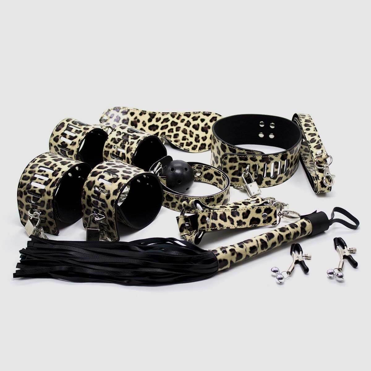 Leopard Print Bondage Restraints Kit - 8Pcs - Thorn & Feather Sex Toy Canada