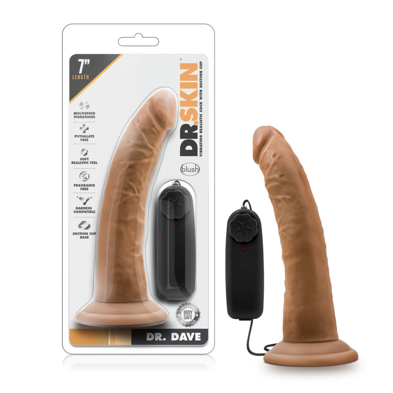 Dr. Skin Dr. Dave 7 Inch Vibrating Cock with Suction Cup - Mocha - Thorn & Feather Sex Toy Canada