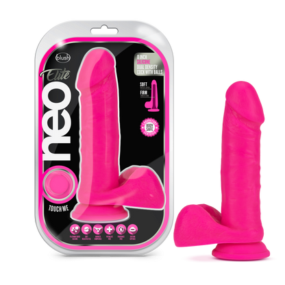 Neo Elite 8 Inch Silicone Dual Density Cock with Balls - Neon Pink - Thorn & Feather