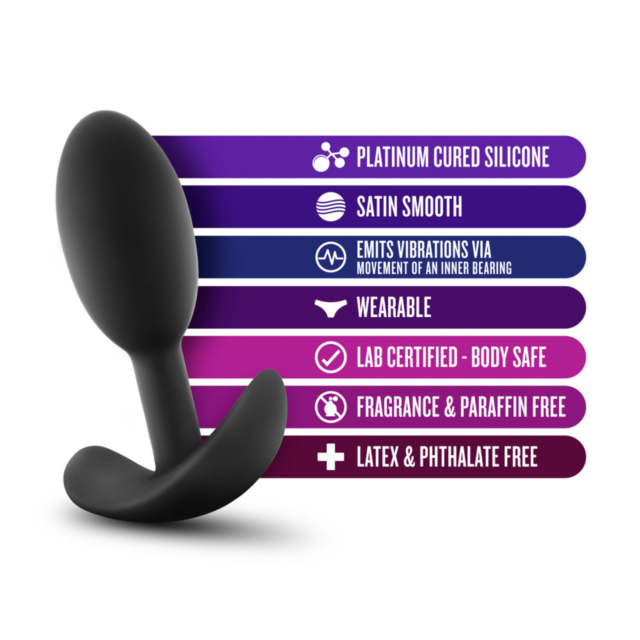 Silicone Vibra Slim Plug - Small, Black - Thorn & Feather