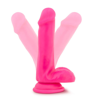 Neo Elite 6 Inch Silicone Dual Density Cock with Balls - Neon Pink - Thorn & Feather