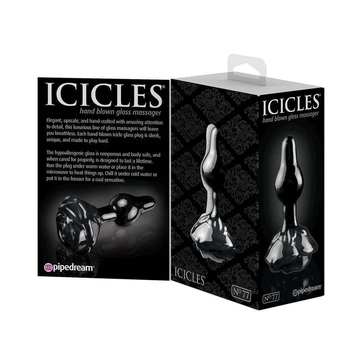 Icicles No. 77 Black Glass Wand Plug - Thorn & Feather Sex Toy Canada
