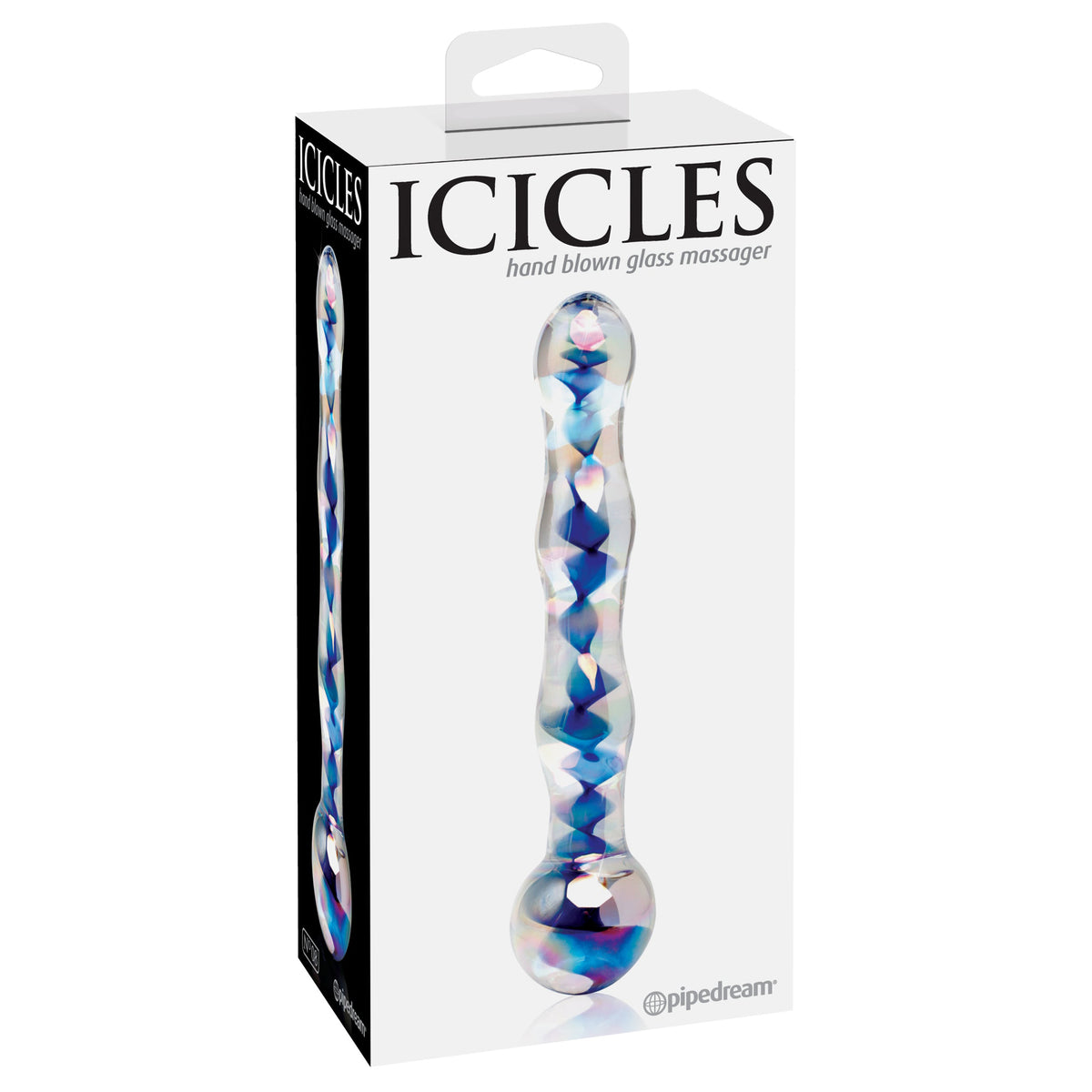 Icicles No. 8 Blue Swirls Hand Blown Glass Massager Dildo - Thorn & Feather