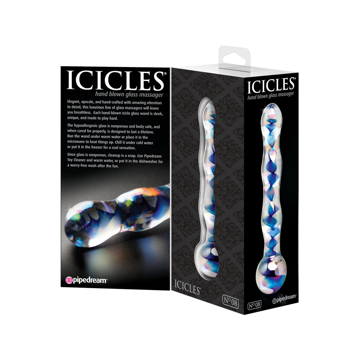 Icicles No. 8 Blue Swirls Hand Blown Glass Massager Dildo - Thorn & Feather