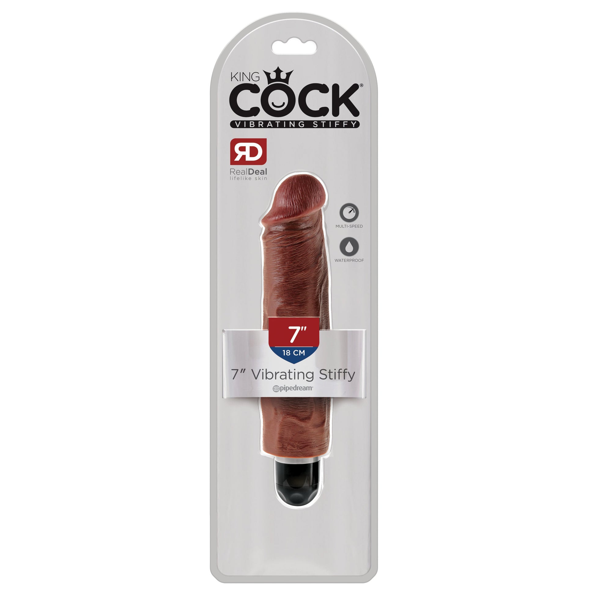 King Cock 7" Vibrating Stiffy Cock - Brown - Thorn & Feather