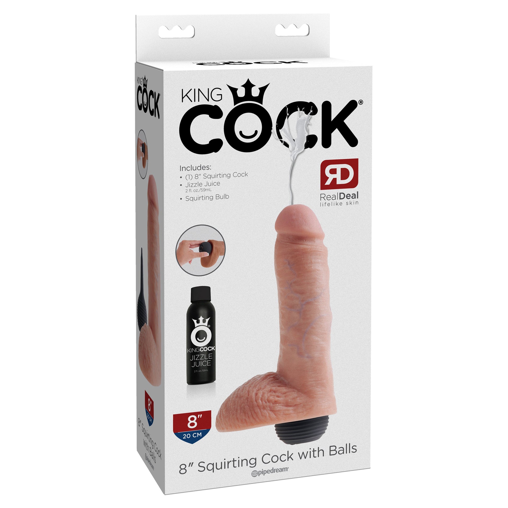 King Cock 8" Squirting Cock with Balls - Flesh - Thorn & Feather