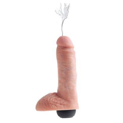 King Cock 8" Squirting Cock with Balls - Flesh - Thorn & Feather
