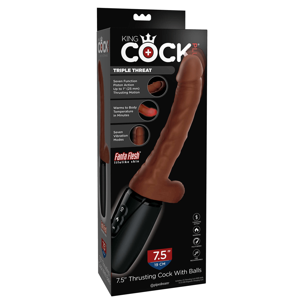 King Cock Plus 7.5" Thrusting Cock with Balls - Brown - Thorn & Feather Sex Toy Canada