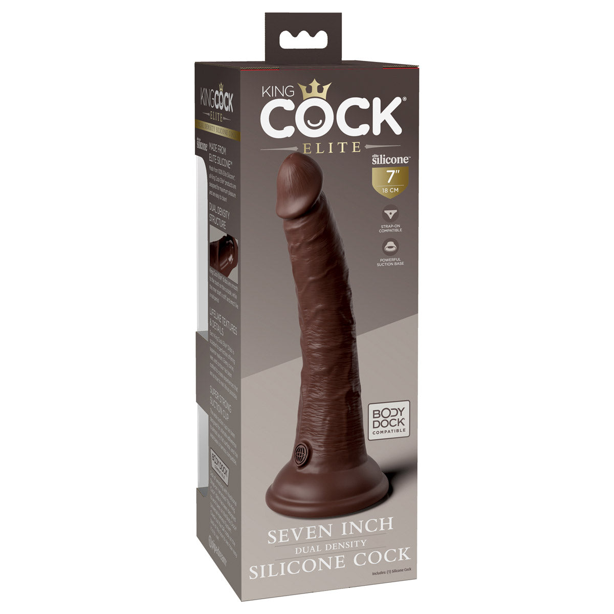 King Cock Elite 7" Silicone Dual Density Cock - Brown - Thorn & Feather
