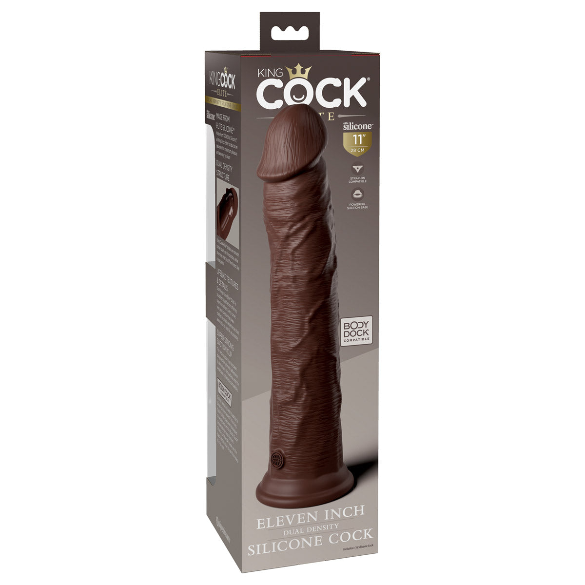 King Cock Elite 11" Silicone Dual Density Cock - Brown - Thorn & Feather