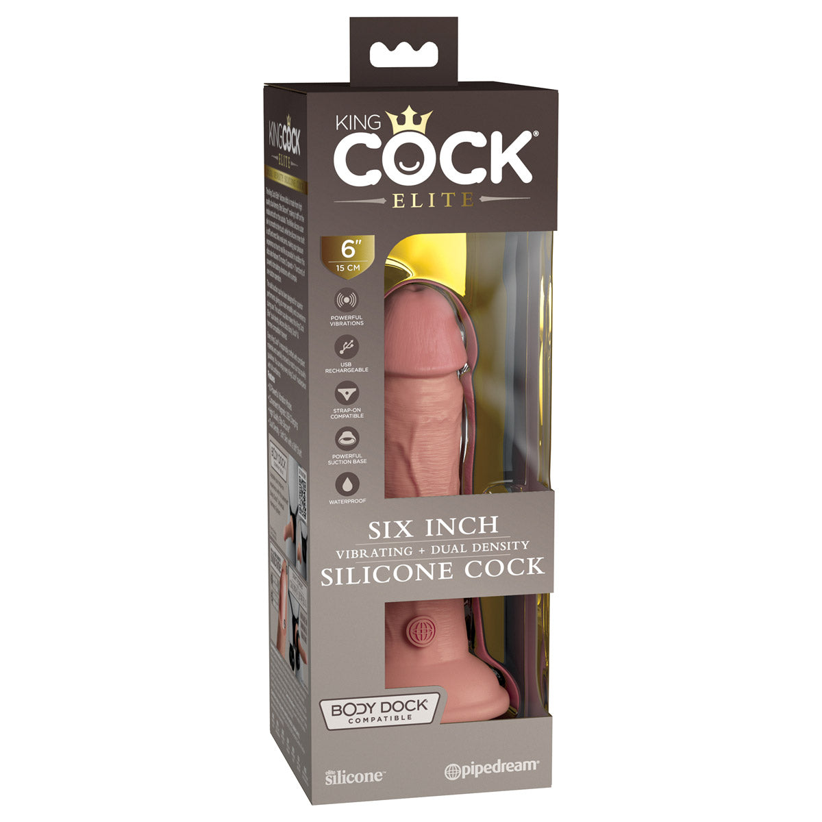 King Cock Elite 6" Dual Density Vibrating Silicone Cock with Remote - Light - Thorn & Feather