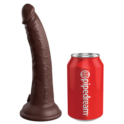 King Cock Elite 7" Dual Density Vibrating Silicone Cock with Remote - Brown - Thorn & Feather