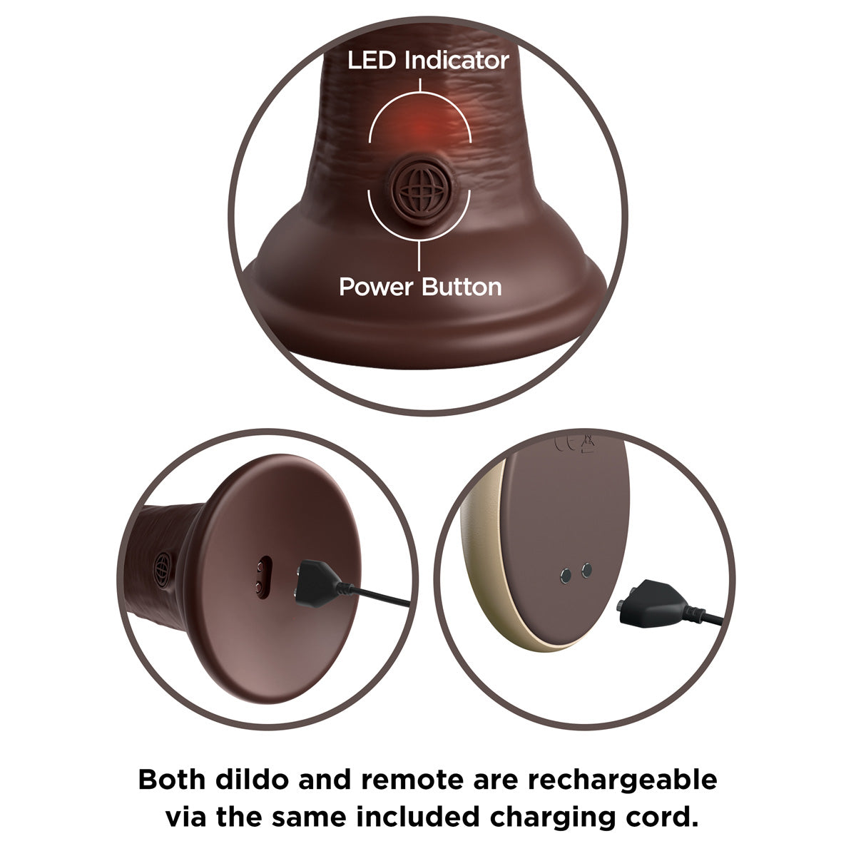 King Cock Elite 9" Dual Density Vibrating Silicone Cock with Remote - Brown - Thorn & Feather