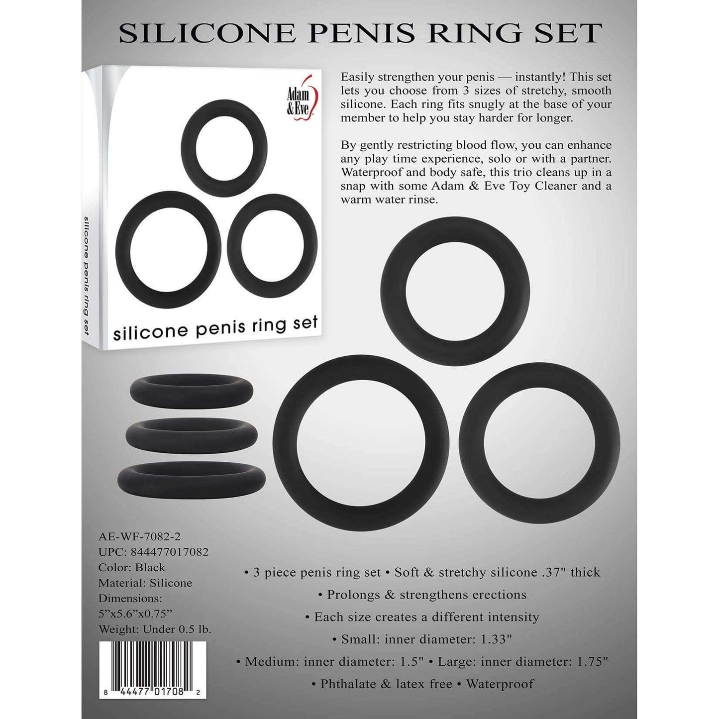 Silicone Penis Ring Set - Black - Thorn & Feather Sex Toy Canada