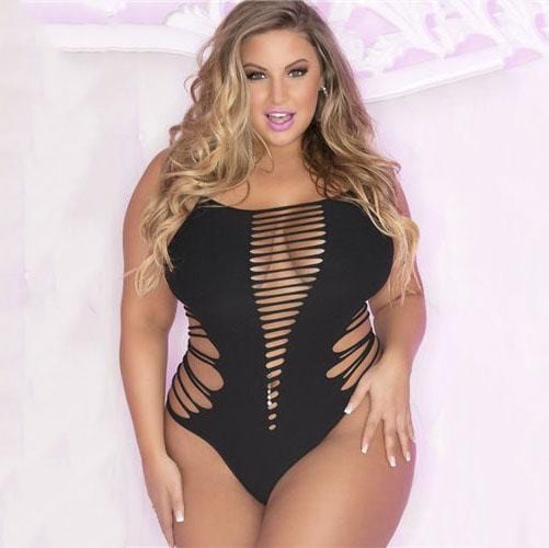 Slice and Dice Seamless Bodysuit - Black, Plus Size - Thorn & Feather