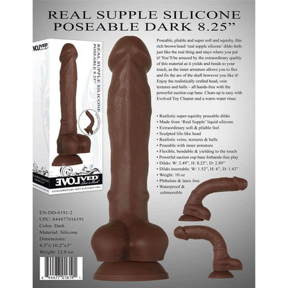 Real Supple Silicone Poseable 8.25" Dildo - Dark - Thorn & Feather
