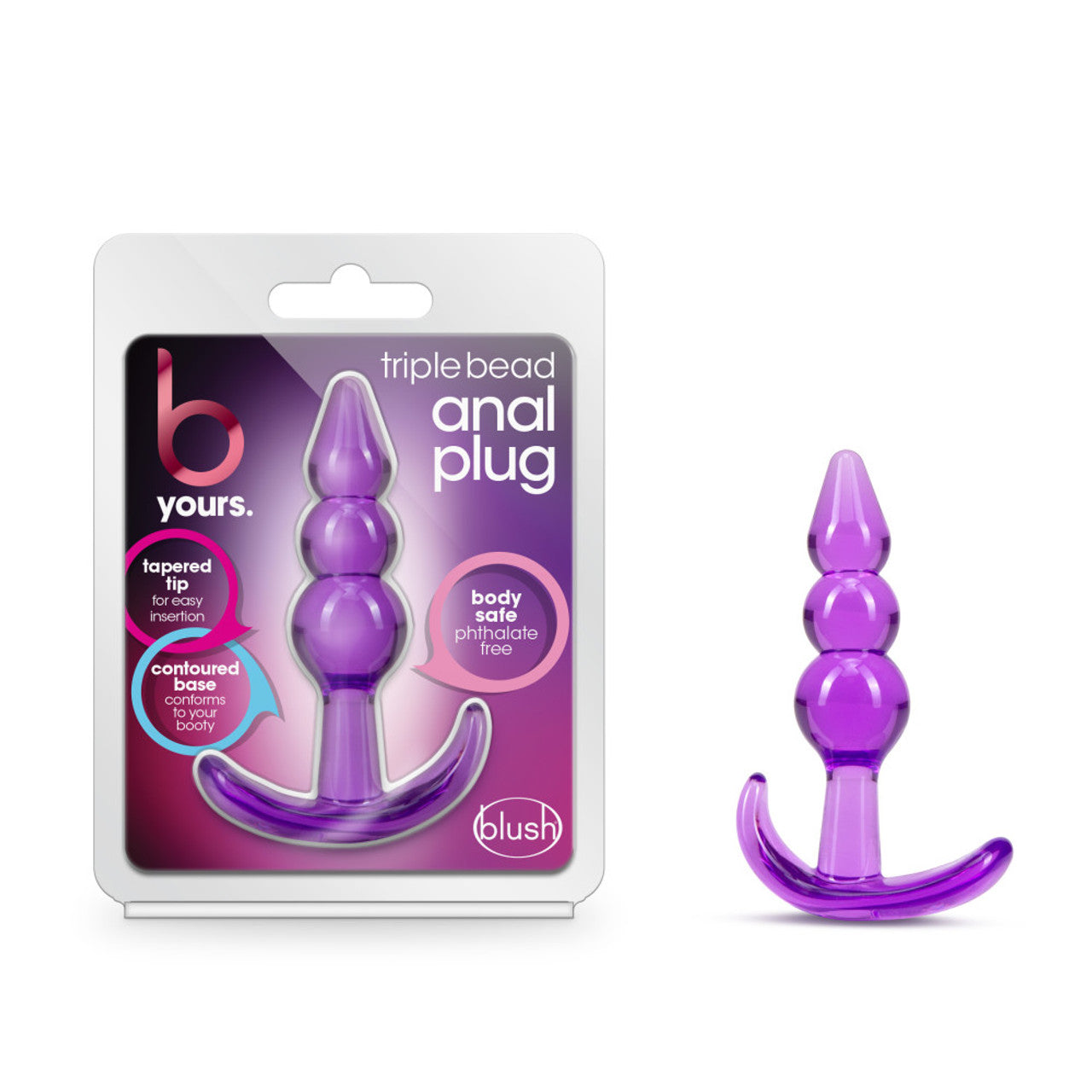 B Yours Triple Bead See-Through Anal Plug - Purple - Thorn & Feather