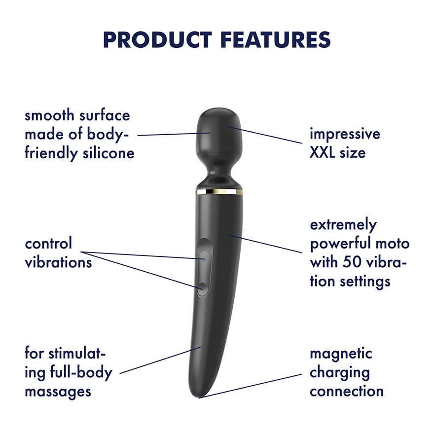 Satisfyer Wand-er Woman XXL - Black, Gold - Thorn & Feather Sex Toy Canada